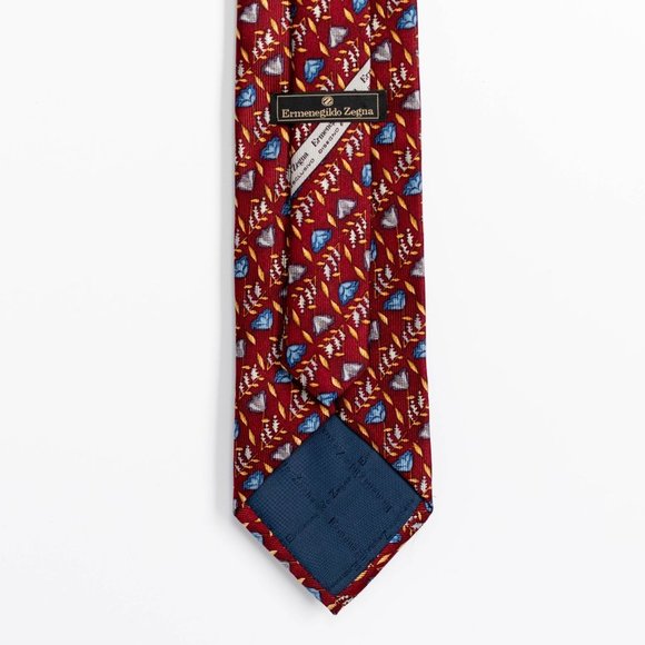 Ermenegildo Zegna Men's Designer Silk Necktie, Burgundy Red, Blue, Yellow, Italy - Picture 3 of 4